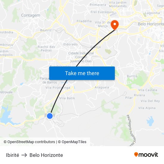 Ibirité to Belo Horizonte map