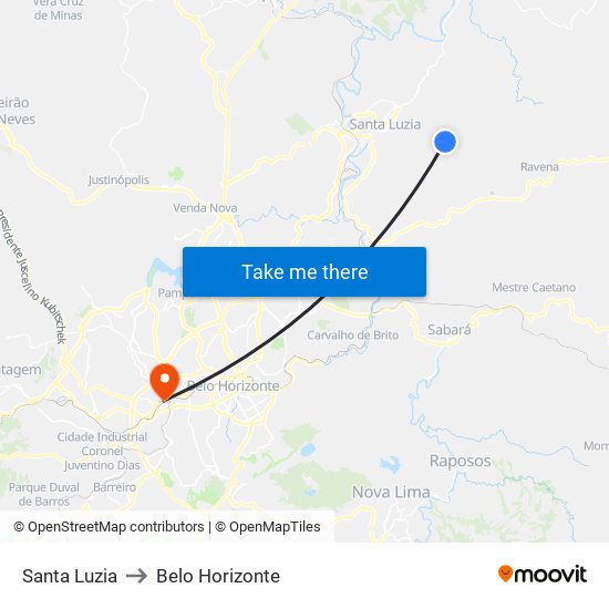 Santa Luzia to Belo Horizonte map