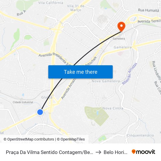 Praça Da Vilma Sentido Contagem/Betim/Barreiro to Belo Horizonte map