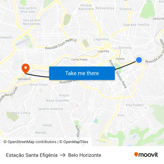 Estação Santa Efigênia to Belo Horizonte map