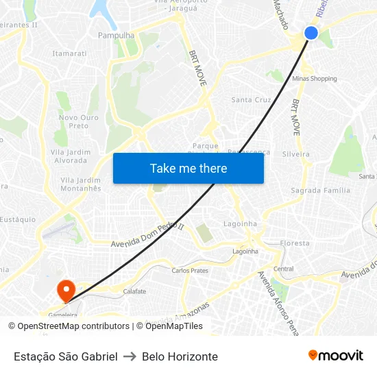 Estação São Gabriel to Belo Horizonte map