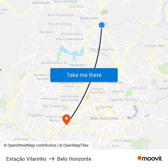 Estação Vilarinho to Belo Horizonte map