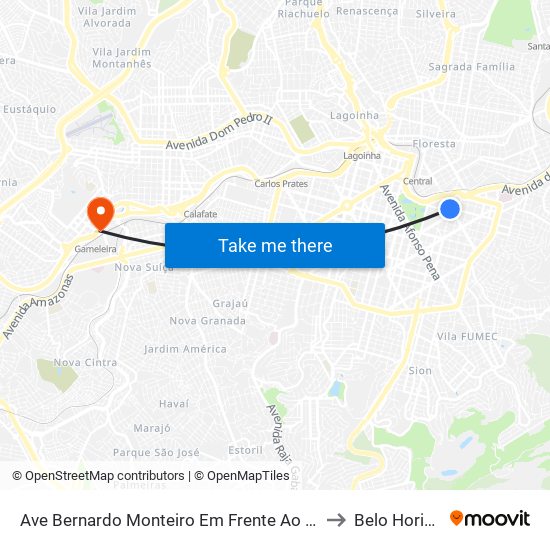 Ave Bernardo Monteiro Em Frente Ao Numero 572 to Belo Horizonte map