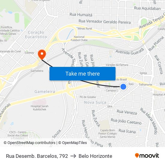 Rua Desemb. Barcelos, 792 to Belo Horizonte map