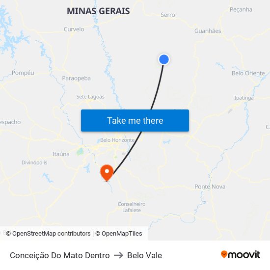 Conceição Do Mato Dentro to Belo Vale map