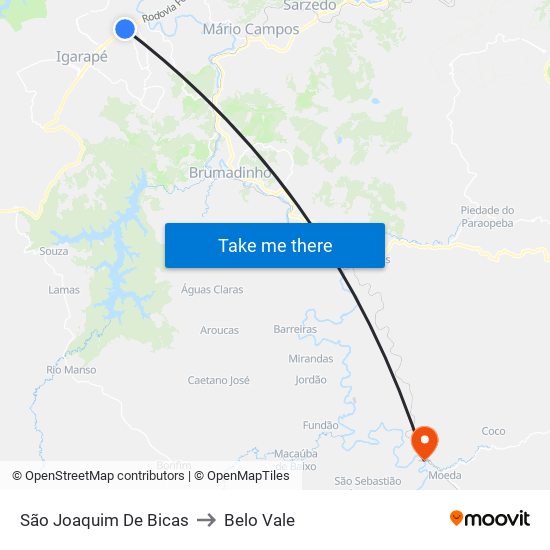 São Joaquim De Bicas to Belo Vale map