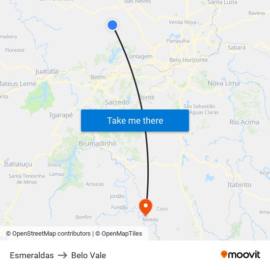 Esmeraldas to Belo Vale map