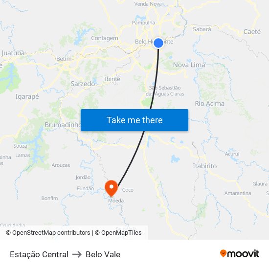 Estação Central to Belo Vale map