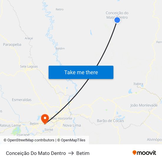 Conceição Do Mato Dentro to Betim map