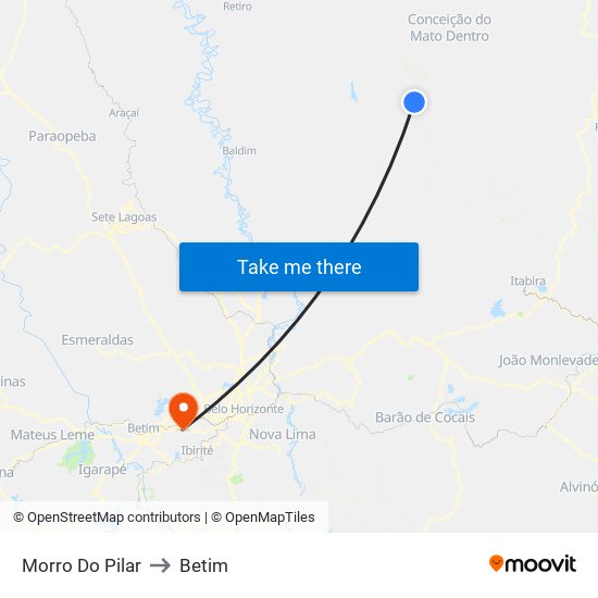 Morro Do Pilar to Betim map