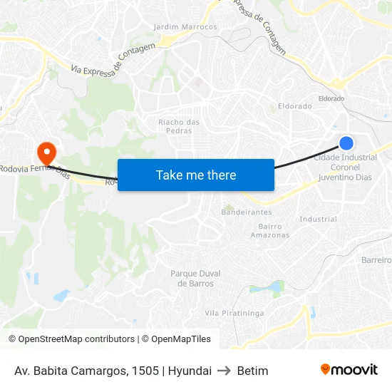 Av. Babita Camargos, 1505 | Hyundai to Betim map