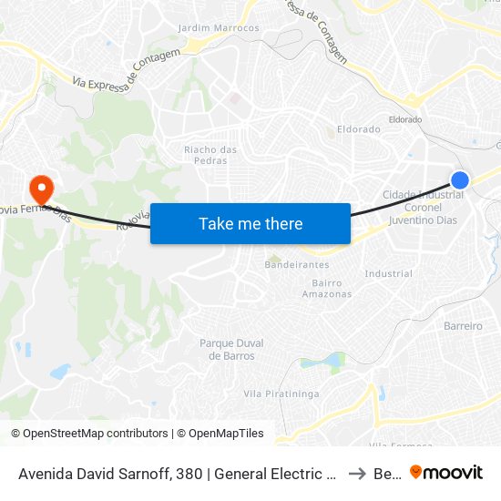 Avenida David Sarnoff, 380 | General Electric Sentido Itaú Shopping to Betim map