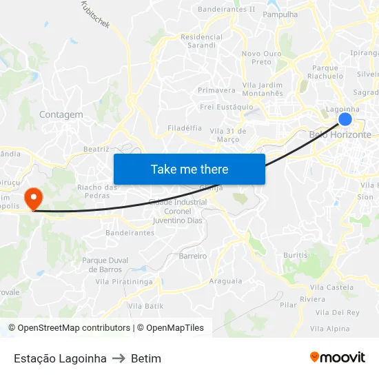 Estação Lagoinha to Betim map