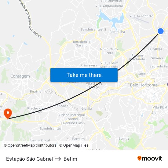 Estação São Gabriel to Betim map