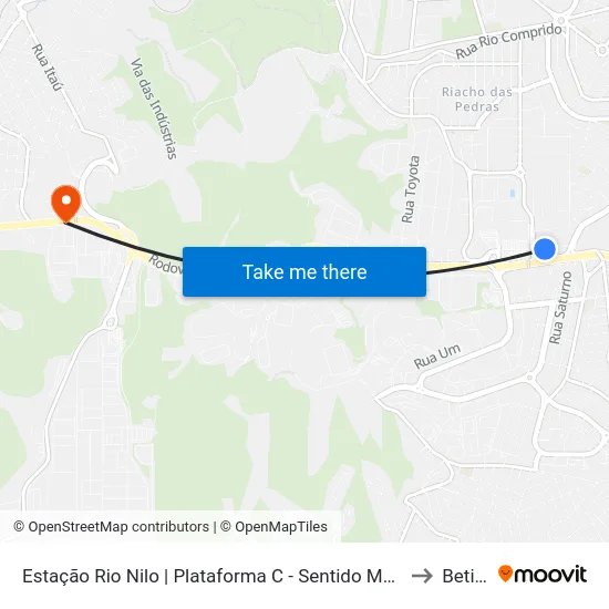 Estação Rio Nilo | Plataforma C - Sentido Metrô to Betim map