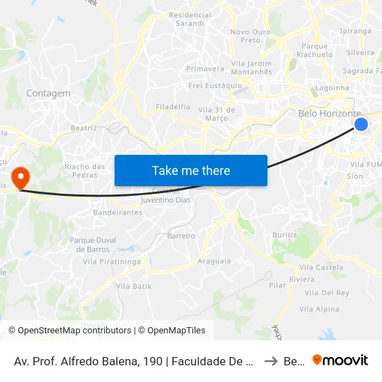 Av. Prof. Alfredo Balena, 190 | Faculdade De Medicina Ufmg 2 to Betim map