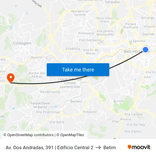 Av. Dos Andradas, 391 | Edifício Central 2 to Betim map