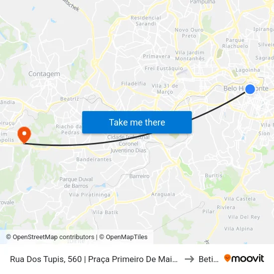 Rua Dos Tupis, 560 | Praça Primeiro De Maio 2 to Betim map