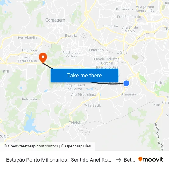 Estação Ponto Milionários | Sentido Anel Rodoviário to Betim map