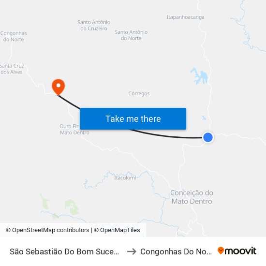 São Sebastião Do Bom Sucesso to Congonhas Do Norte map