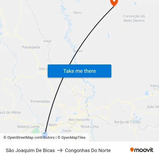 São Joaquim De Bicas to Congonhas Do Norte map