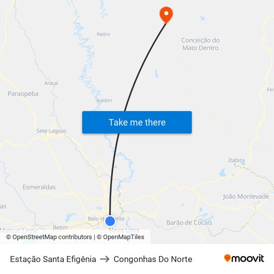 Estação Santa Efigênia to Congonhas Do Norte map