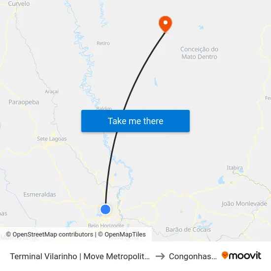 Terminal Vilarinho | Move Metropolitano - Setor Norte, Plat. A to Congonhas Do Norte map