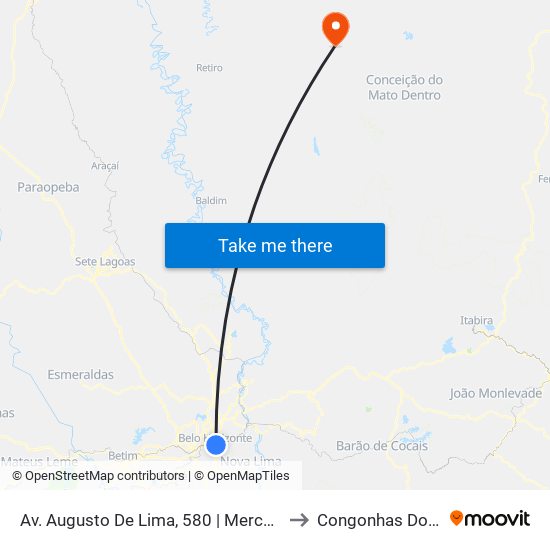 Av. Augusto De Lima, 580 | Mercado Central to Congonhas Do Norte map