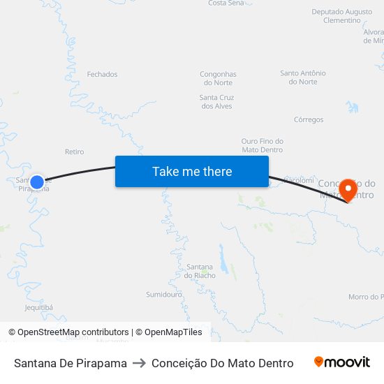 Santana De Pirapama to Conceição Do Mato Dentro map