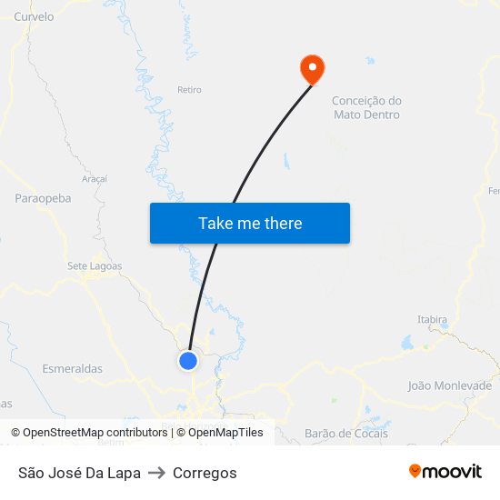 São José Da Lapa to Corregos map