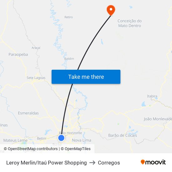 Leroy Merlin/Itaú Power Shopping to Corregos map