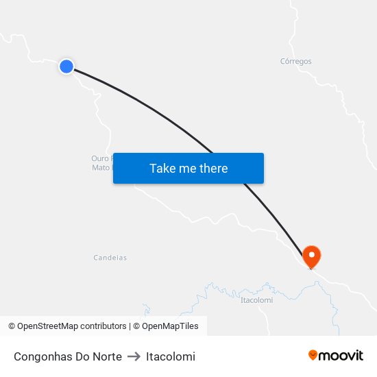 Congonhas Do Norte to Itacolomi map