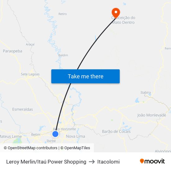 Leroy Merlin/Itaú Power Shopping to Itacolomi map