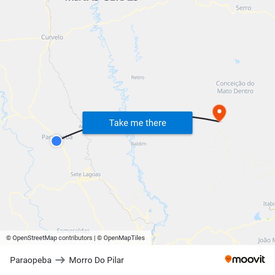 Paraopeba to Morro Do Pilar map