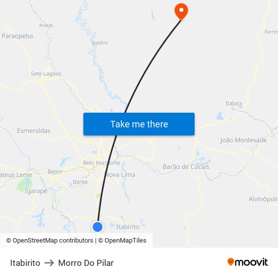 Itabirito to Morro Do Pilar map