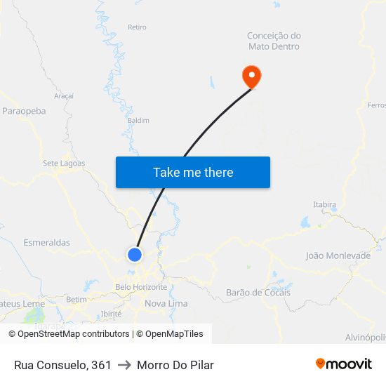 Rua Consuelo, 361 to Morro Do Pilar map