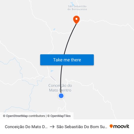 Conceição Do Mato Dentro to São Sebastião Do Bom Sucesso map