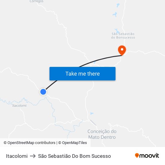 Itacolomi to São Sebastião Do Bom Sucesso map