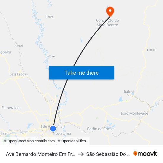 Ave Bernardo Monteiro Em Frente Ao Numero 572 to São Sebastião Do Bom Sucesso map