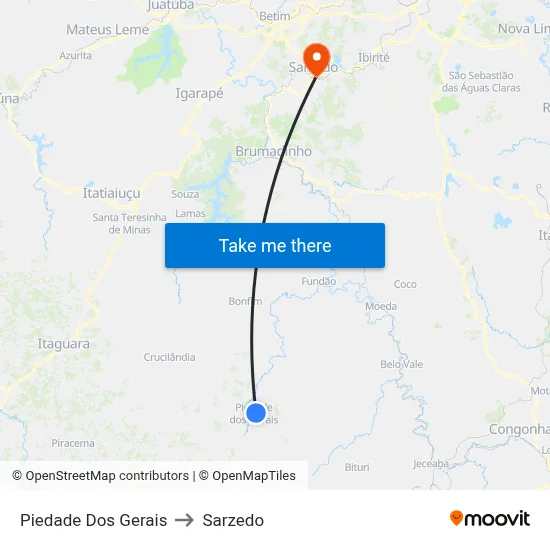 Piedade Dos Gerais to Sarzedo map