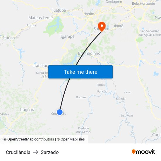 Crucilândia to Sarzedo map