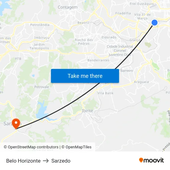 Belo Horizonte to Sarzedo map