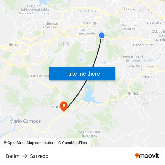 Betim to Sarzedo map