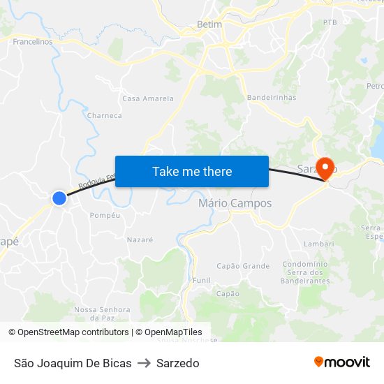 São Joaquim De Bicas to Sarzedo map