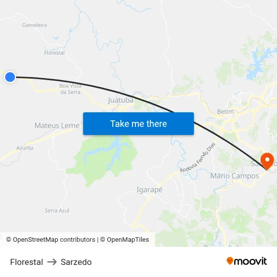 Florestal to Sarzedo map