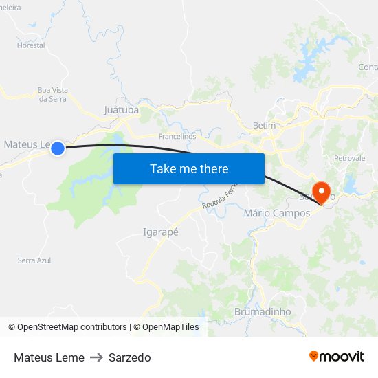 Mateus Leme to Sarzedo map