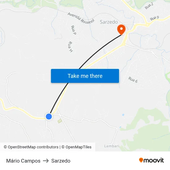 Mário Campos to Sarzedo map