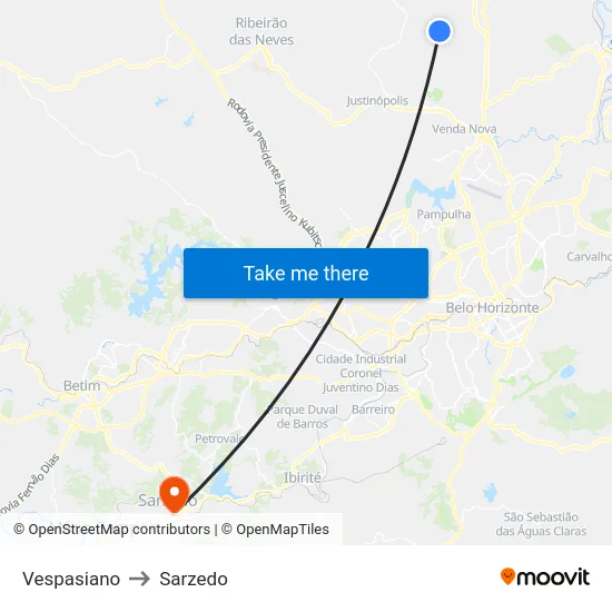 Vespasiano to Sarzedo map