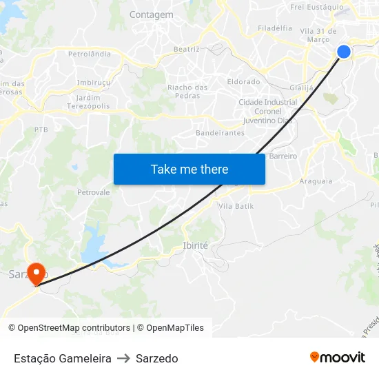 Estação Gameleira to Sarzedo map