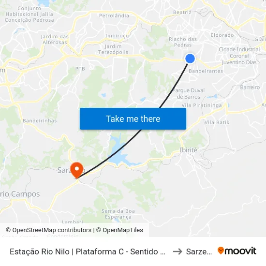 Estação Rio Nilo | Plataforma C - Sentido Metrô to Sarzedo map
